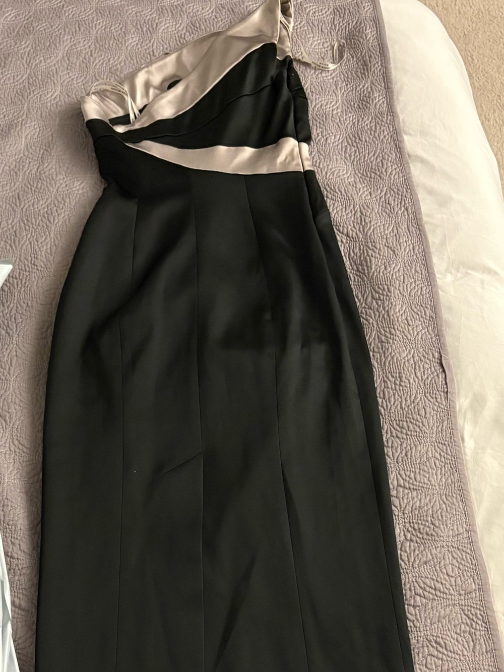 Karen Millen Black One-Shoulder Gown with Champagne Trim